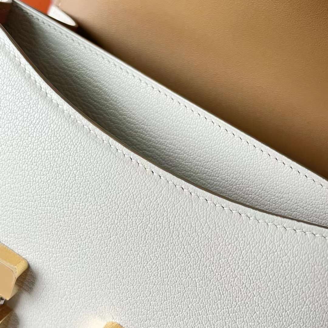 CONSTANCE CHEVRE 0T MUSHROOM WHITE & 4B KHAKI GOLD HARDWARE GHW 18CM FULL HANDMADE