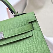 MINI KELLY EPSOM I3 AVOCADO GREEN SILVER HARDWARE PHW 19CM FULL HANDMADE