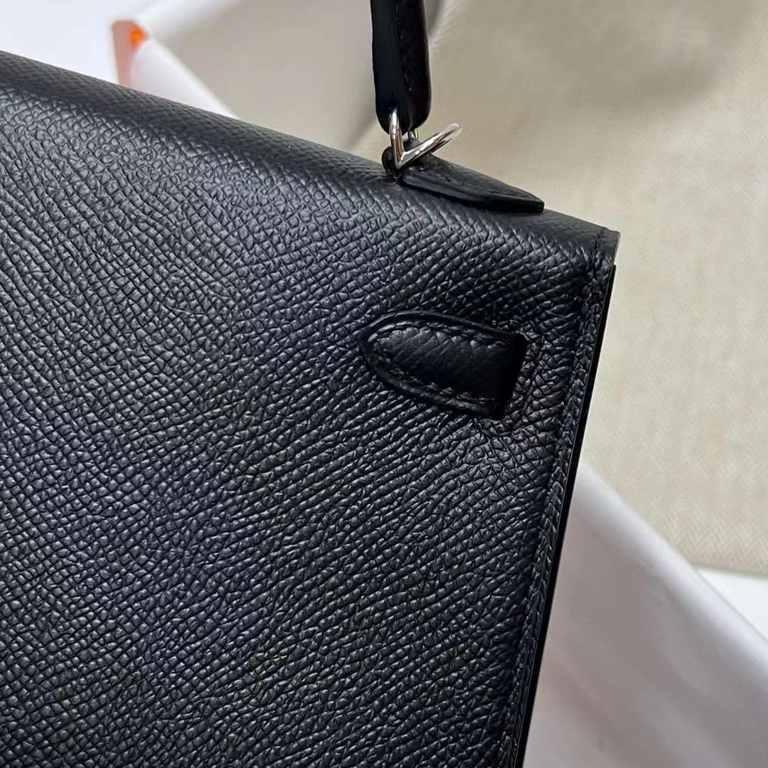 MINI KELLY EPSOM CK89 BLACK SILVER HARDWARE PHW 19CM FULL HANDMADE