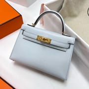 MINI KELLY CHEVRE T0 LIGHT BLUE GOLD HARDWARE GHW 19CM FULL HANDMADE