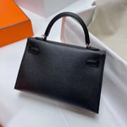 MINI KELLY EPSOM CK89 BLACK SILVER HARDWARE PHW 19CM FULL HANDMADE