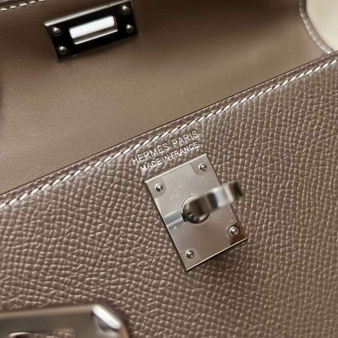 MINI KELLY EPSOM CK18 ETOUPE GREY SILVER HARDWARE PHW 19CM FULL HANDMADE