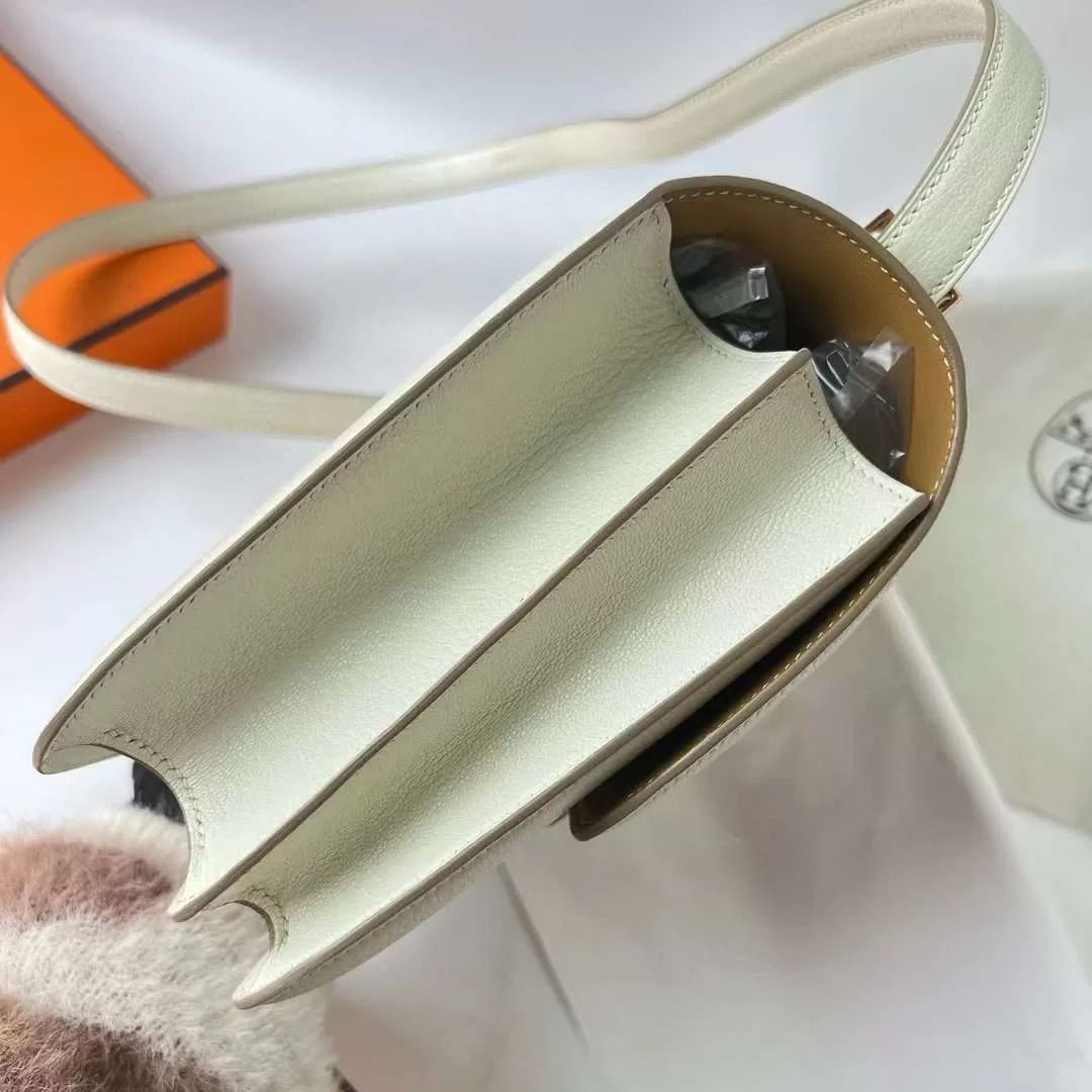CONSTANCE CHEVER 0T MUSHROOM WHITE & 4B KHAKI ROSE GOLD HARDWARE RGHW 24CM FULL HANDMADE