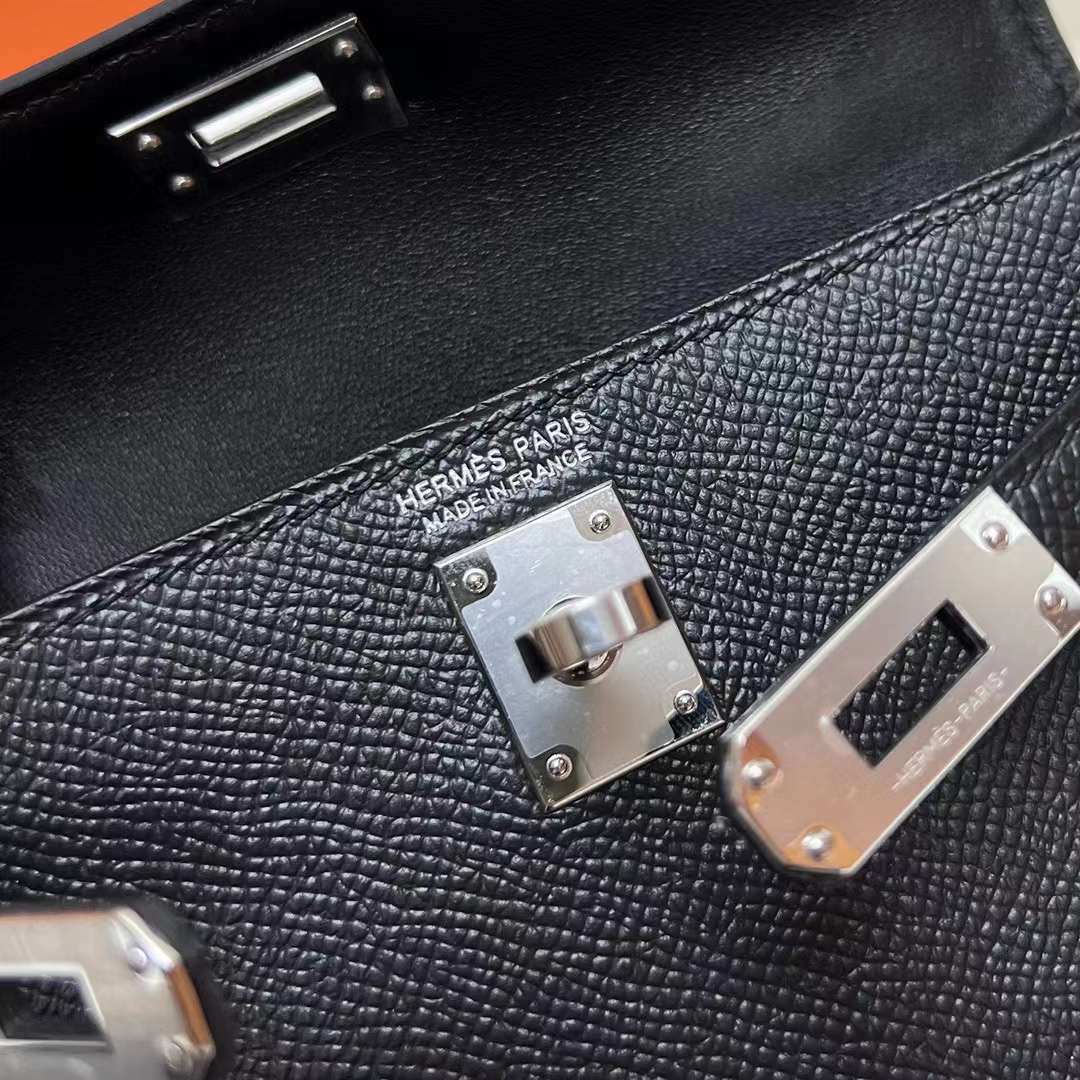 MINI KELLY EPSOM CK89 BLACK SILVER HARDWARE PHW 19CM FULL HANDMADE