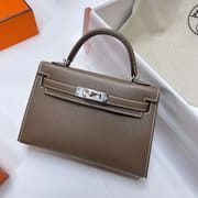 MINI KELLY EPSOM CK18 ETOUPE GREY SILVER HARDWARE PHW 19CM FULL HANDMADE