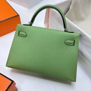 MINI KELLY EPSOM I3 AVOCADO GREEN SILVER HARDWARE PHW 19CM FULL HANDMADE