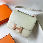 CONSTANCE CHEVER 0T MUSHROOM WHITE & 4B KHAKI ROSE GOLD HARDWARE RGHW 24CM FULL HANDMADE