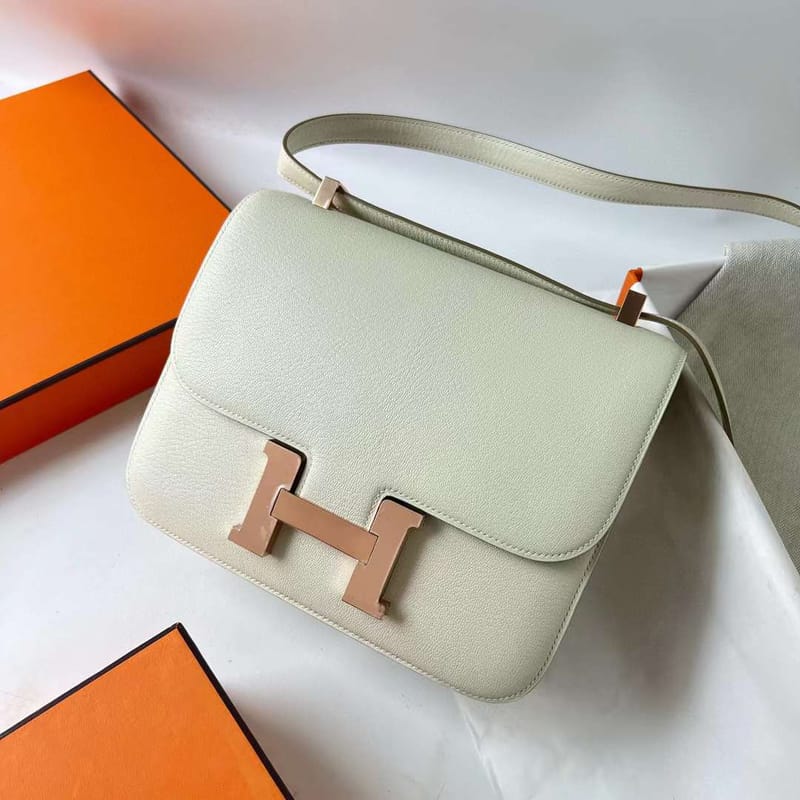 Constance 24cm Chever 0t Mushroom White & 4b Khaki Rose Gold Hardware Rghw Full Handmade