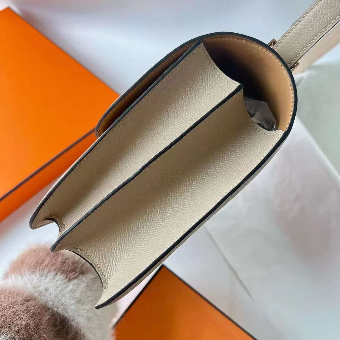 CONSTANCE EPSOM S3 LIGHT KHAKI & APRICOT ROSE GOLD HARDWARE RGHW 24CM FULL HANDMADE