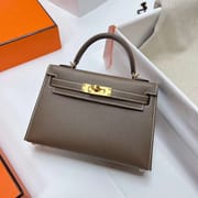 MINI KELLY EPSOM CK18 ETOUPE GREY GOLD HARDWARE GHW 19CM FULL HANDMADE