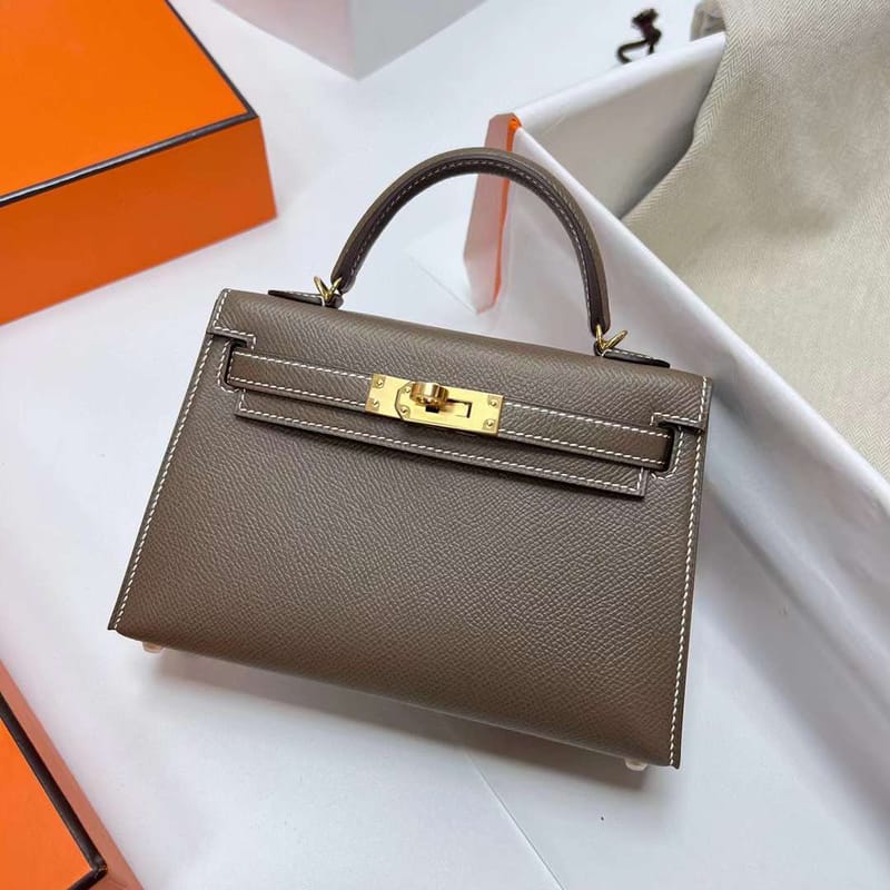 MINI KELLY EPSOM CK18 ETOUPE GREY GOLD HARDWARE GHW 19CM FULL HANDMADE