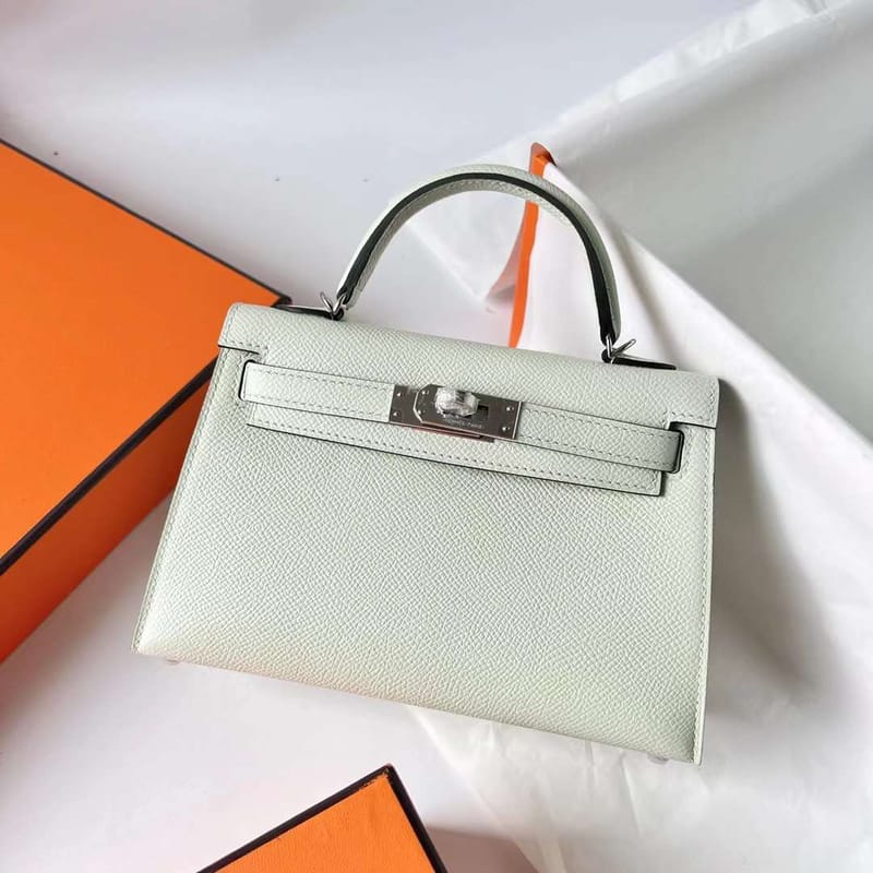 Mini Kelly 20cm Epsom 0s Light Green Silver Hardware Phw 19cm Full Handmade