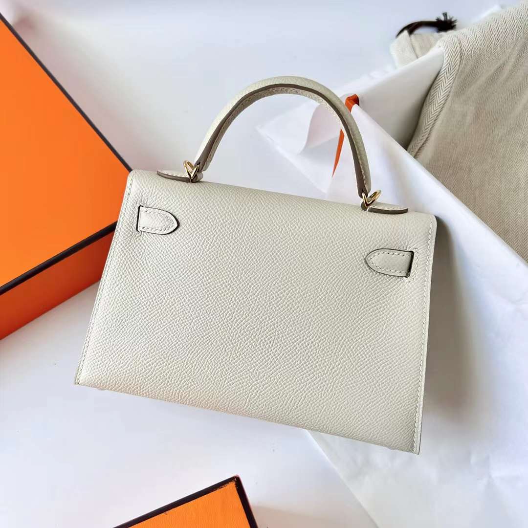 MINI KELLY EPSOM CK10 CREAMY WHITE GOLD HARDWARE GHW 19CM FULL HANDMADE