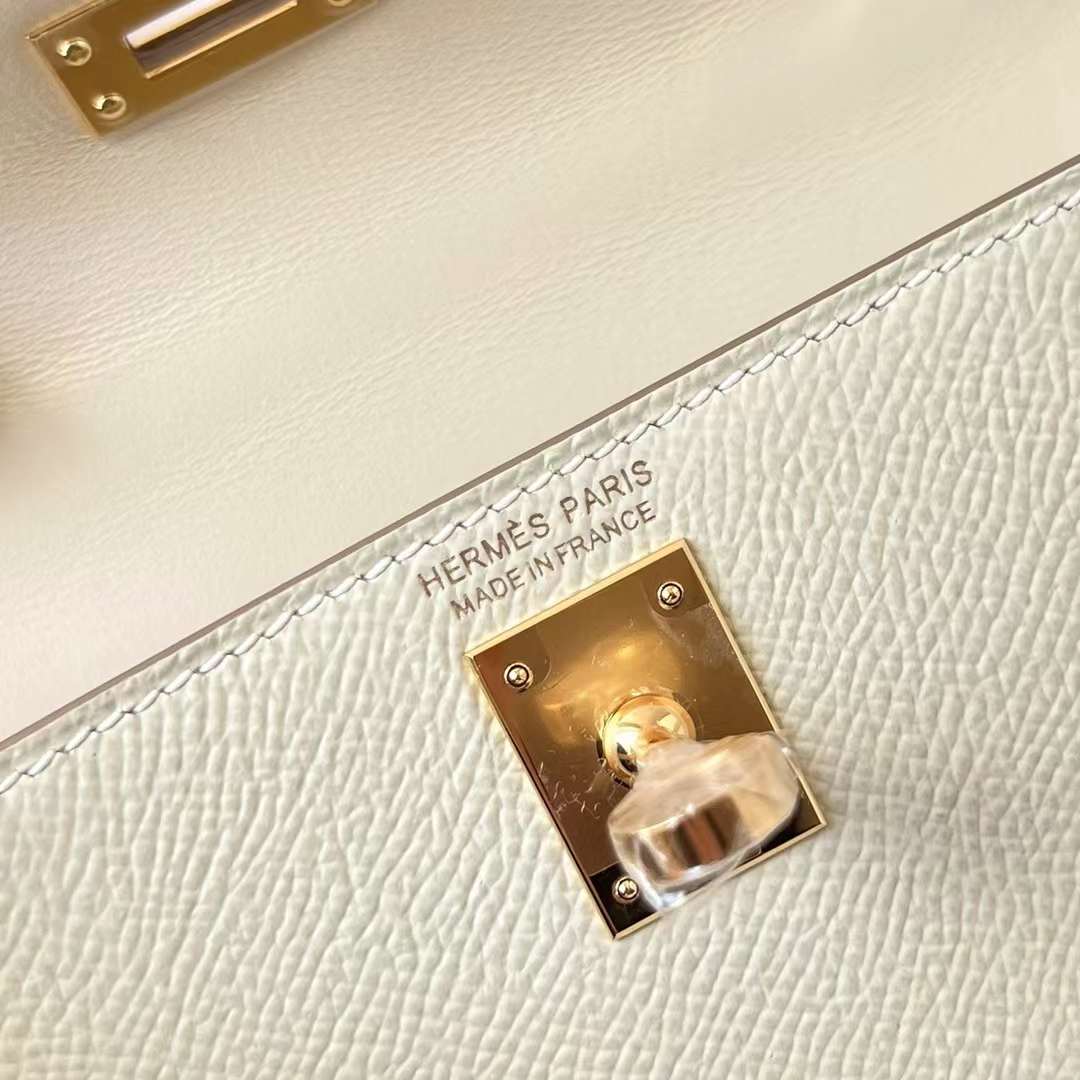 MINI KELLY EPSOM CK10 CREAMY WHITE GOLD HARDWARE GHW 19CM FULL HANDMADE