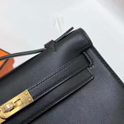 MINI KELLY POCHETTE SWIFT CK89 BLACK GOLD HARDWARE GHW 22CM FULL HANDMADE