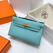 MINI KELLY POCHETTE SWIFT 3P CANDY BLUE GOLD HARDWARE GHW 22CM FULL HANDMADE