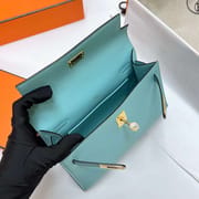 MINI KELLY POCHETTE SWIFT 3P CANDY BLUE GOLD HARDWARE GHW 22CM FULL HANDMADE
