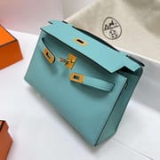 MINI KELLY POCHETTE SWIFT 3P CANDY BLUE GOLD HARDWARE GHW 22CM FULL HANDMADE