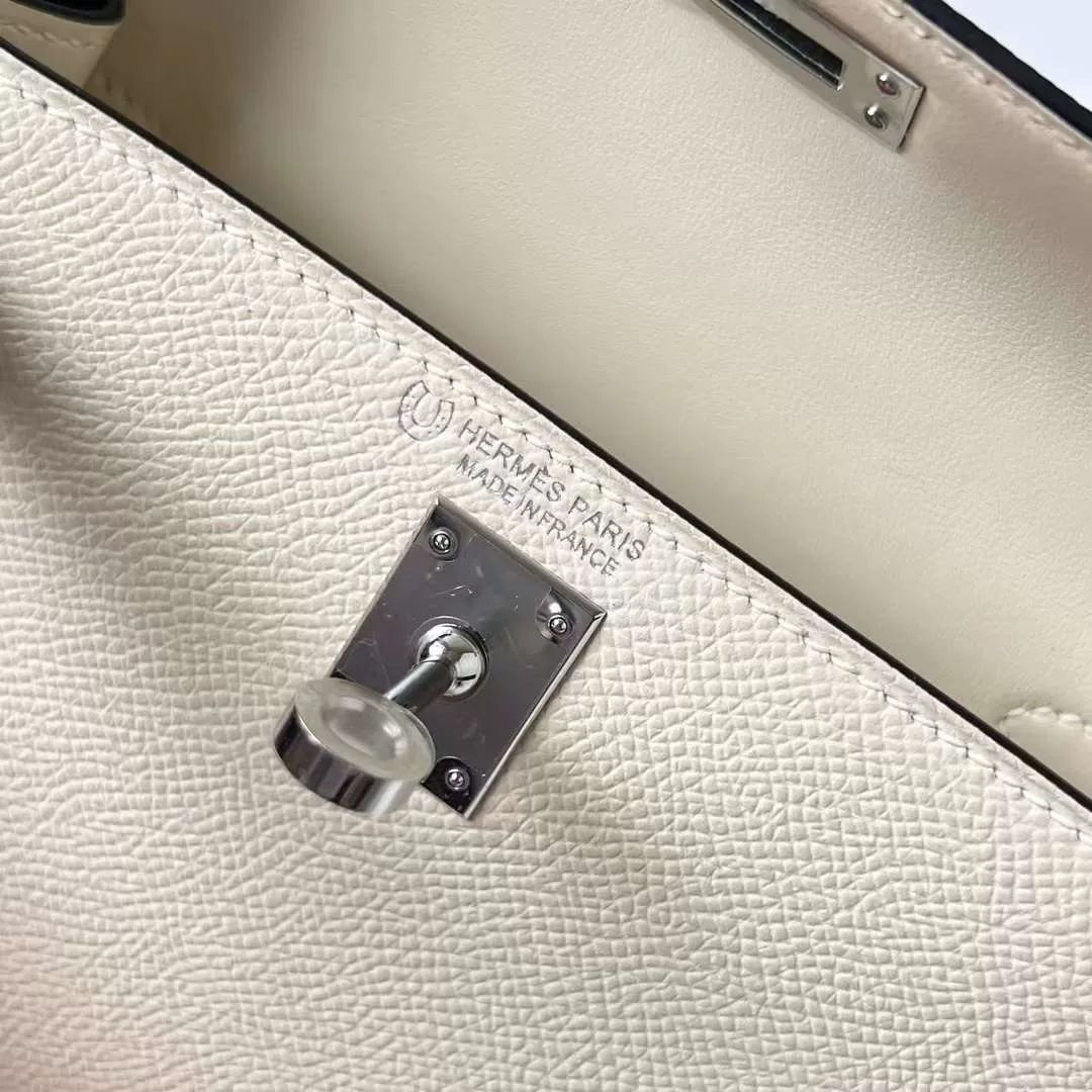 MINI KELLY EPSOM CK10 CREAMY WHITE & CK89 BLACK SILVER HARDWARE PHW 19CM FULL HANDMADE