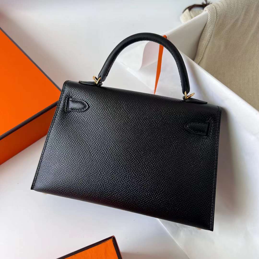 MINI KELLY EPSOM CK89 BLACK GOLD HARDWARE GHW 19CM FULL HANDMADE
