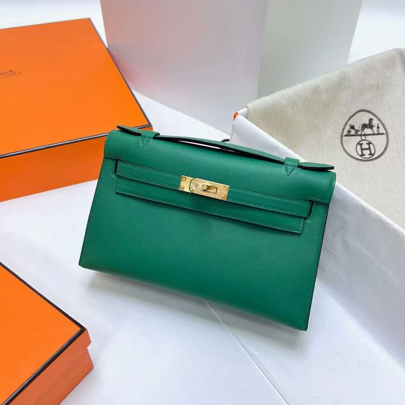 Kelly Pochette Swift U4 Velvet Green Gold Hardware Ghw 22cm Full Handmade