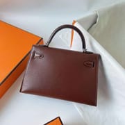 MINI KELLY CHEVRE CK41 REDDISH BROWN SILVER HARDWARE PHW 19CM FULL HANDMADE