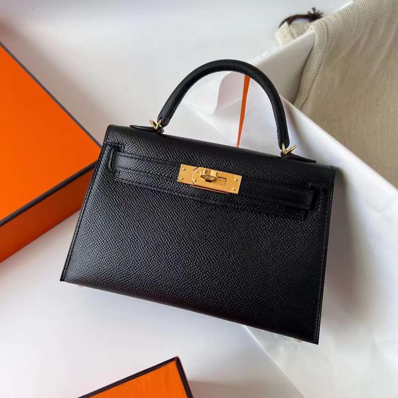 MINI KELLY EPSOM CK89 BLACK GOLD HARDWARE GHW 19CM FULL HANDMADE