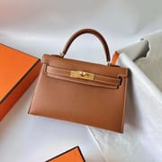 MINI KELLY EPSOM CK37 GOLDEN BROWN SILVER HARDWARE GHW 19CM FULL HANDMADE
