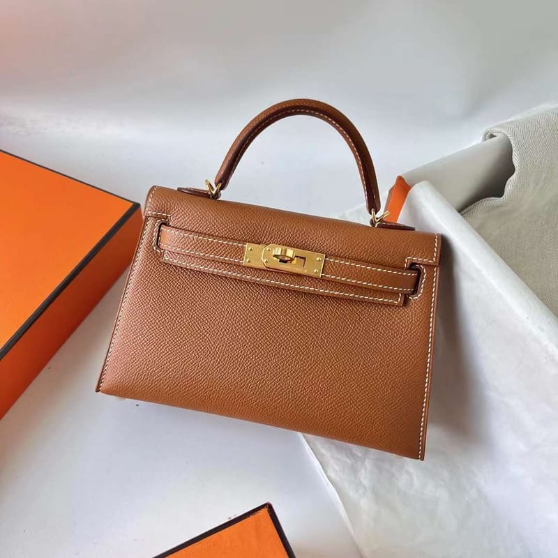 Mini Kelly 20cm Epsom Ck37 Golden Brown Silver Hardware Ghw 19cm Full Handmade