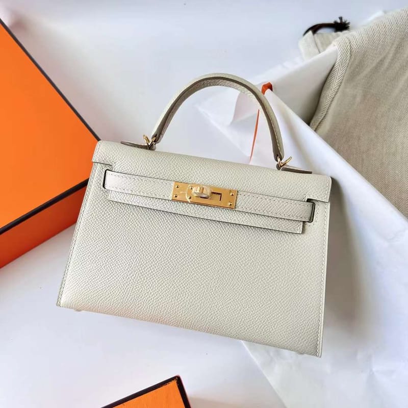 Mini Kelly 20cm Epsom Ck10 Creamy White Gold Hardware Ghw 19cm Full Handmade