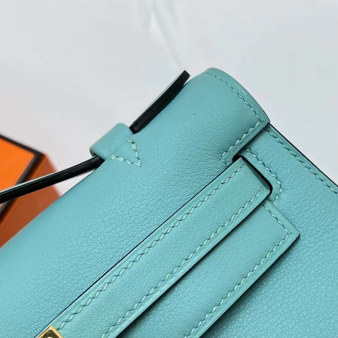 MINI KELLY POCHETTE SWIFT 3P CANDY BLUE GOLD HARDWARE GHW 22CM FULL HANDMADE