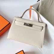 MINI KELLY EPSOM CK10 CREAMY WHITE SILVER HARDWARE PHW 19CM FULL HANDMADE