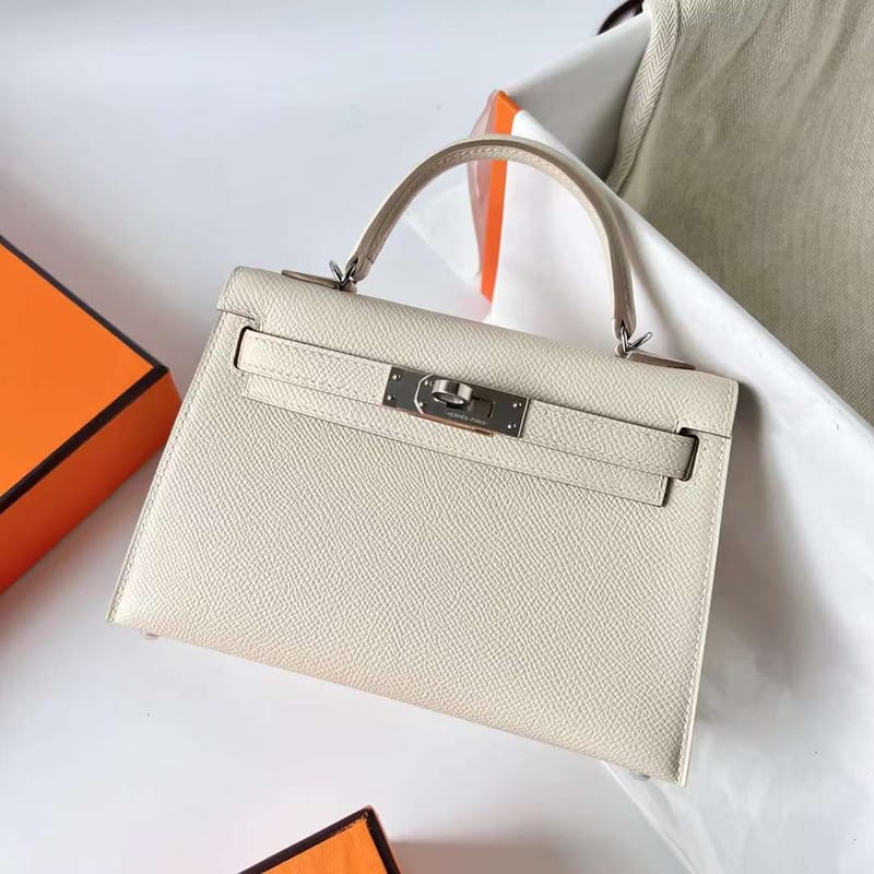 MINI KELLY EPSOM CK10 CREAMY WHITE SILVER HARDWARE PHW 19CM FULL HANDMADE