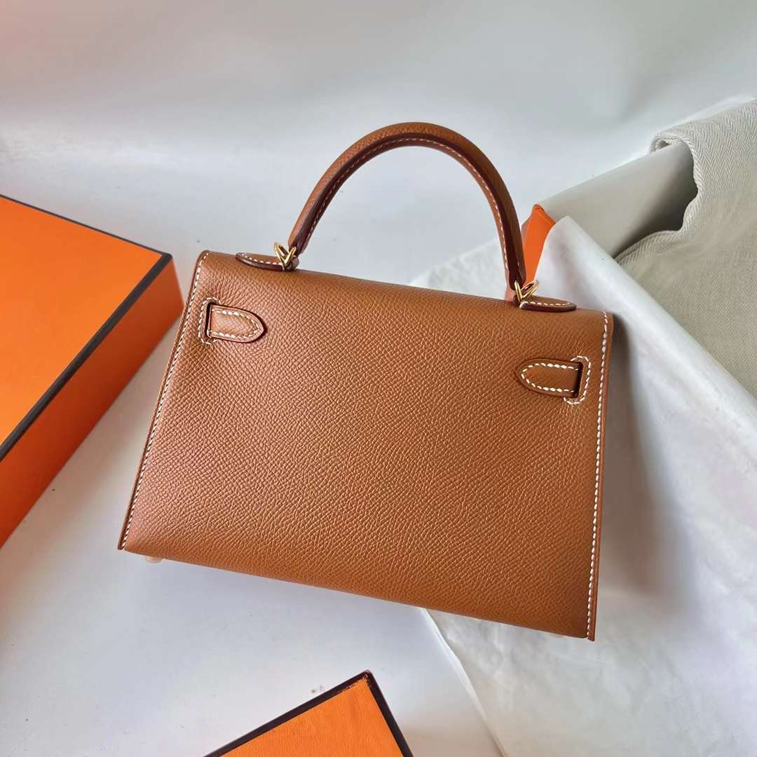 MINI KELLY EPSOM CK37 GOLDEN BROWN SILVER HARDWARE GHW 19CM FULL HANDMADE