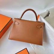 MINI KELLY EPSOM CK37 GOLDEN BROWN SILVER HARDWARE GHW 19CM FULL HANDMADE
