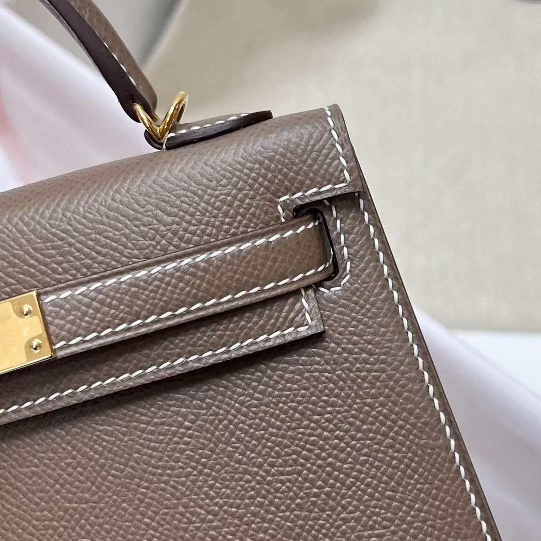 MINI KELLY EPSOM CK18 ETOUPE GREY GOLD HARDWARE GHW 19CM FULL HANDMADE