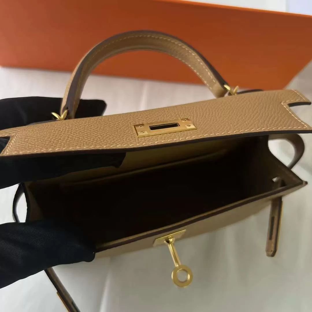 MINI KELLY EPSOM 0M TEA KHAKI GOLD HARDWARE 19CM FULL HANDMADE GHW