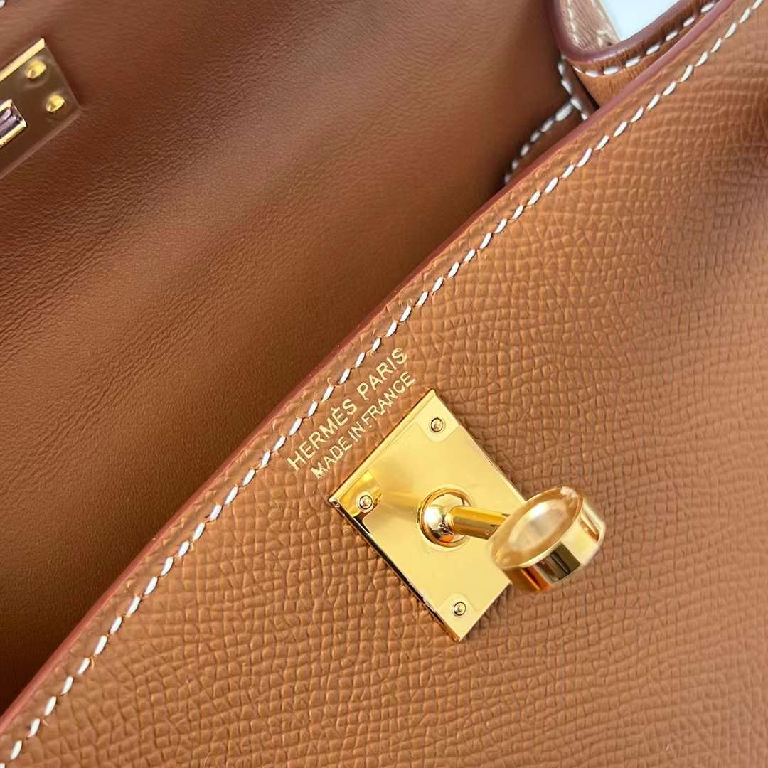 MINI KELLY EPSOM CK37 GOLDEN BROWN SILVER HARDWARE GHW 19CM FULL HANDMADE