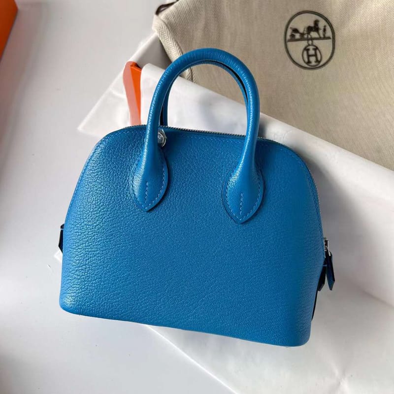 MINI BOLIDE CHEVRE 0F BLUE SILVER HARDWARE PHW 19CM FULL HANDMADE