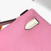 MINI KELLY POCHETTE SWIFT 5P ROSE SAKURA & I2 CREAMY WHITE SILVER HARDWARE PHW 22CM FULL HANDMADE