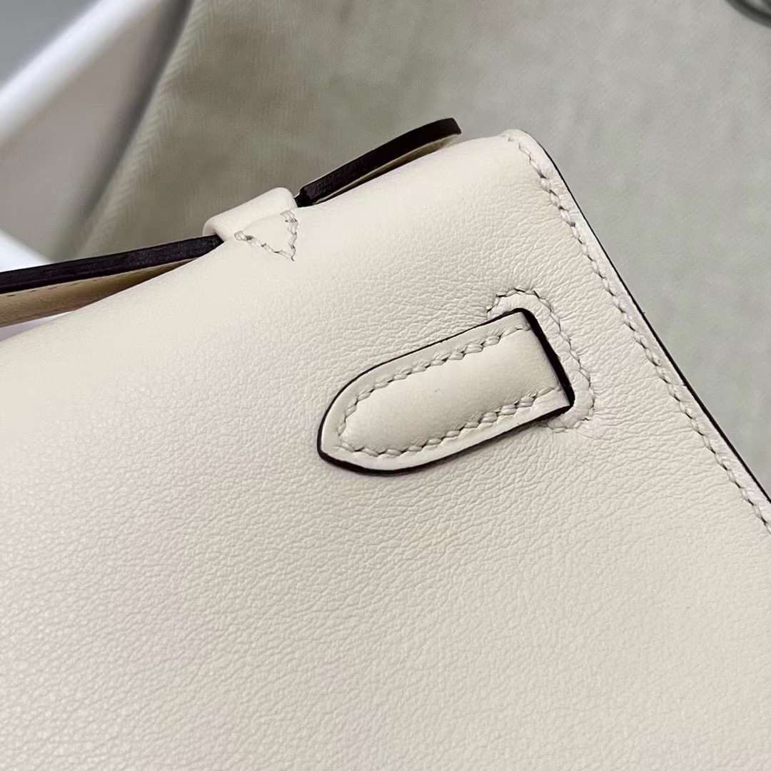 MINI KELLY POCHETTE SWIFT I2 CREAMY WHITE GOLD HARDWARE GHW 22CM FULL HANDMADE