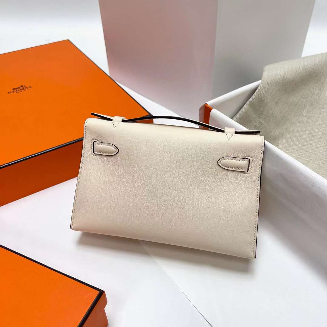 MINI KELLY POCHETTE SWIFT I2 CREAMY WHITE GOLD HARDWARE GHW 22CM FULL HANDMADE