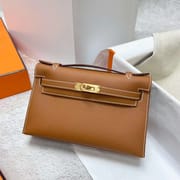 MINI KELLY POCHETTE EPSOM CK37 GOLDEN BROWN GOLD HARDWARE GHW 22CM FULL HANDMADE