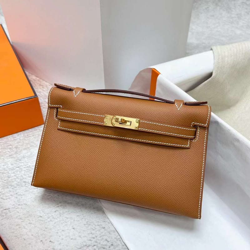 MINI KELLY POCHETTE EPSOM CK37 GOLDEN BROWN GOLD HARDWARE GHW 22CM FULL HANDMADE