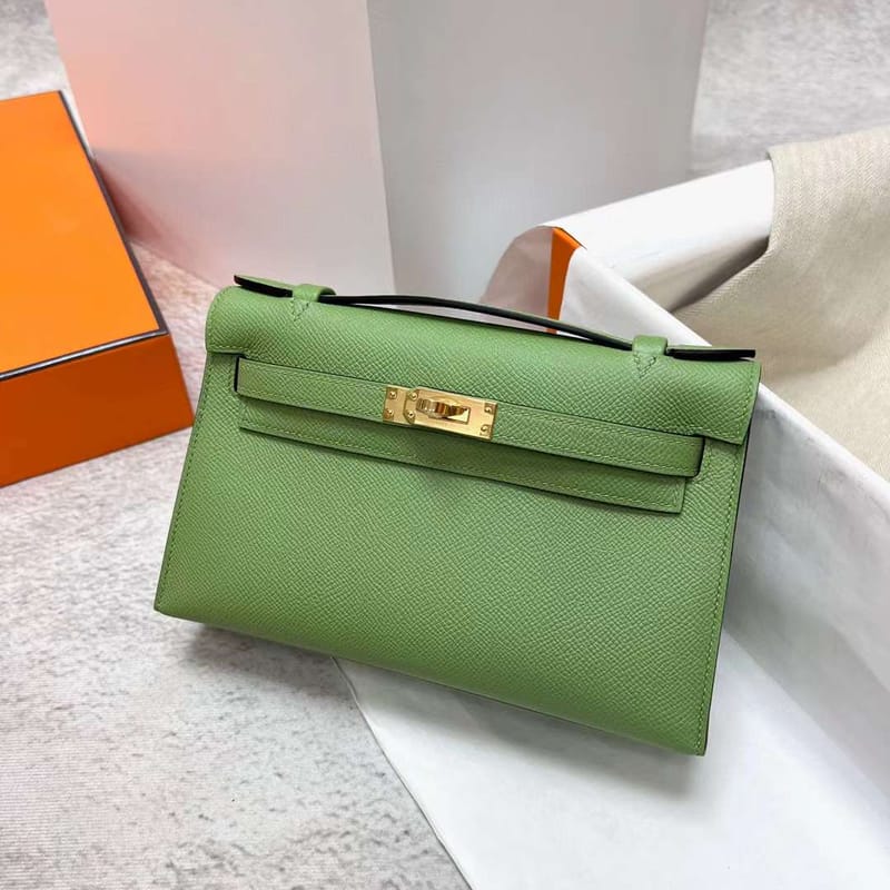 MINI KELLY POCHETTE EPSOM I3 AVOCADO GREEN GOLD HARDWARE GHW 22CM FULL HANDMADE