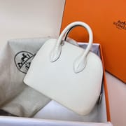 MINI BOLIDE CHEVRE CREAMY WHITE SILVER HARDWARE PHW 19CM FULL HANDMADE