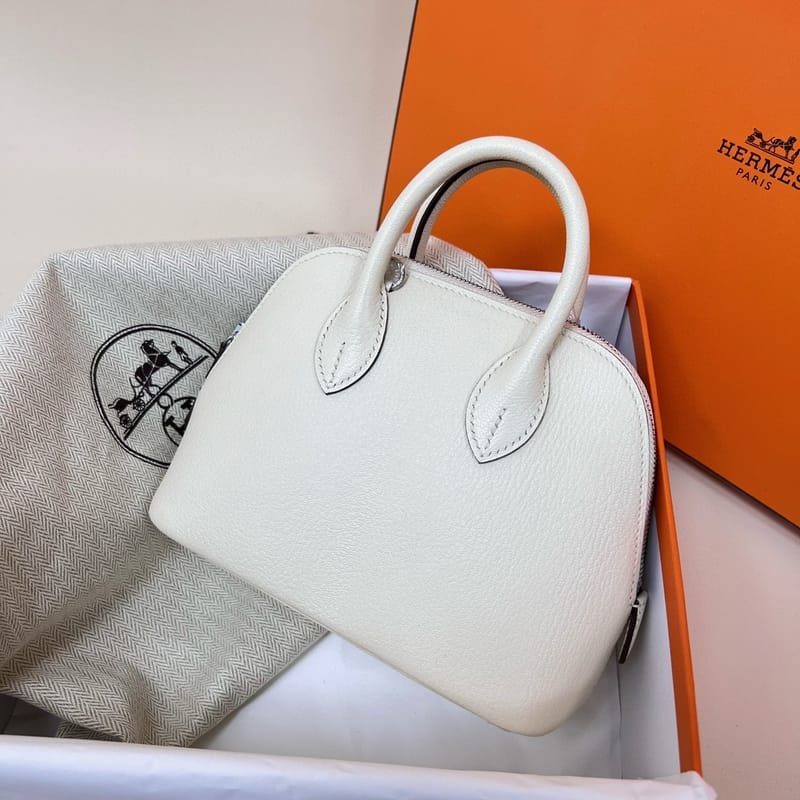 MINI BOLIDE CHEVRE CREAMY WHITE SILVER HARDWARE PHW 19CM FULL HANDMADE