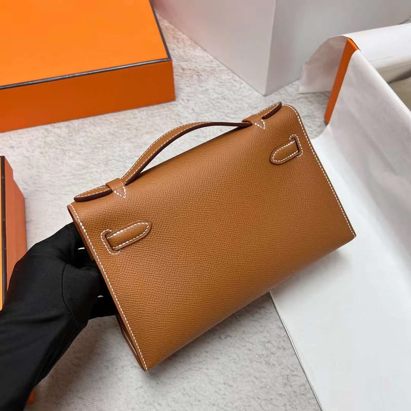 MINI KELLY POCHETTE EPSOM CK37 GOLDEN BROWN GOLD HARDWARE GHW 22CM FULL HANDMADE