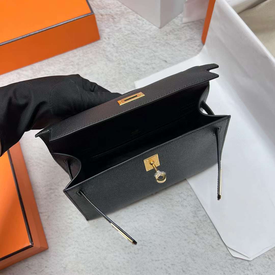 MINI KELLY POCHETTE EPSOM CK89 BLACK GOLD HARDWARE GHW 22CM FULL HANDMADE