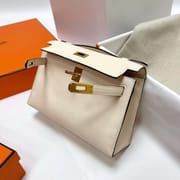MINI KELLY POCHETTE SWIFT I2 CREAMY WHITE GOLD HARDWARE GHW 22CM FULL HANDMADE